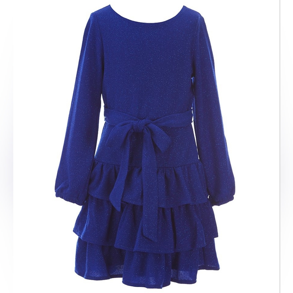 Rare Editions Pique Glitter Knit Tiered Ruffle Dress
